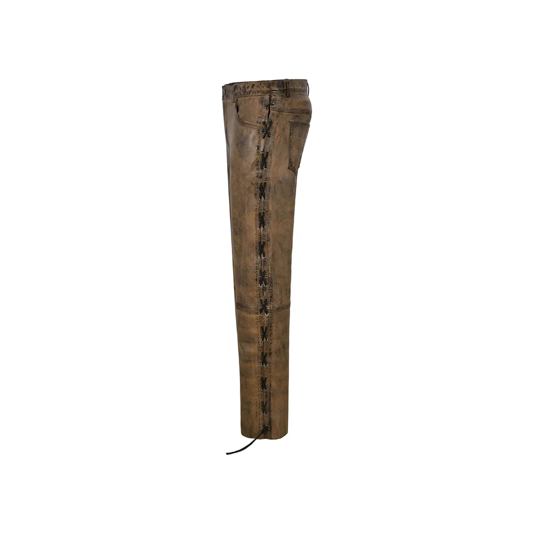 Leather Brown Laced Motorcycle Pants