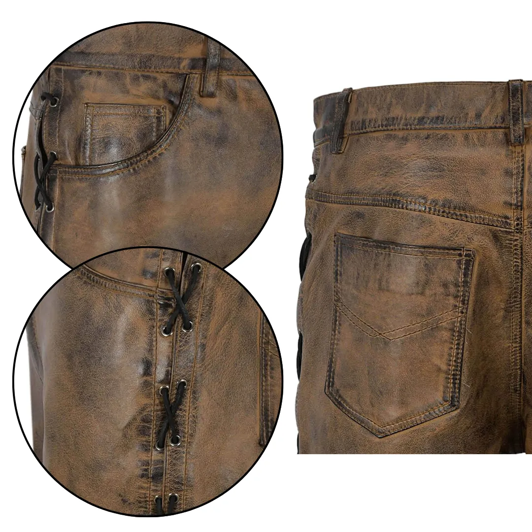 Leather Brown Laced Motorcycle Pants