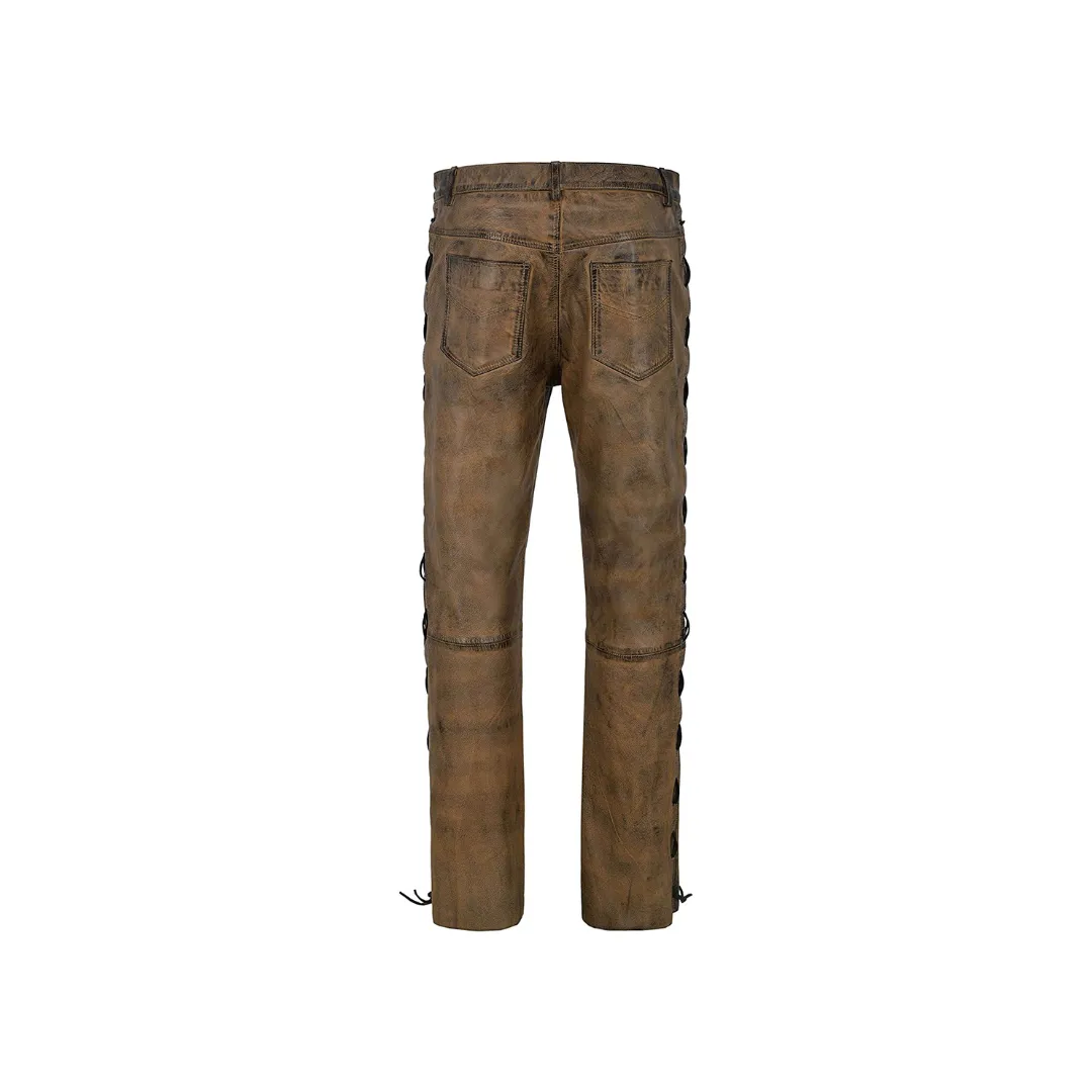 Leather Brown Laced Motorcycle Pants