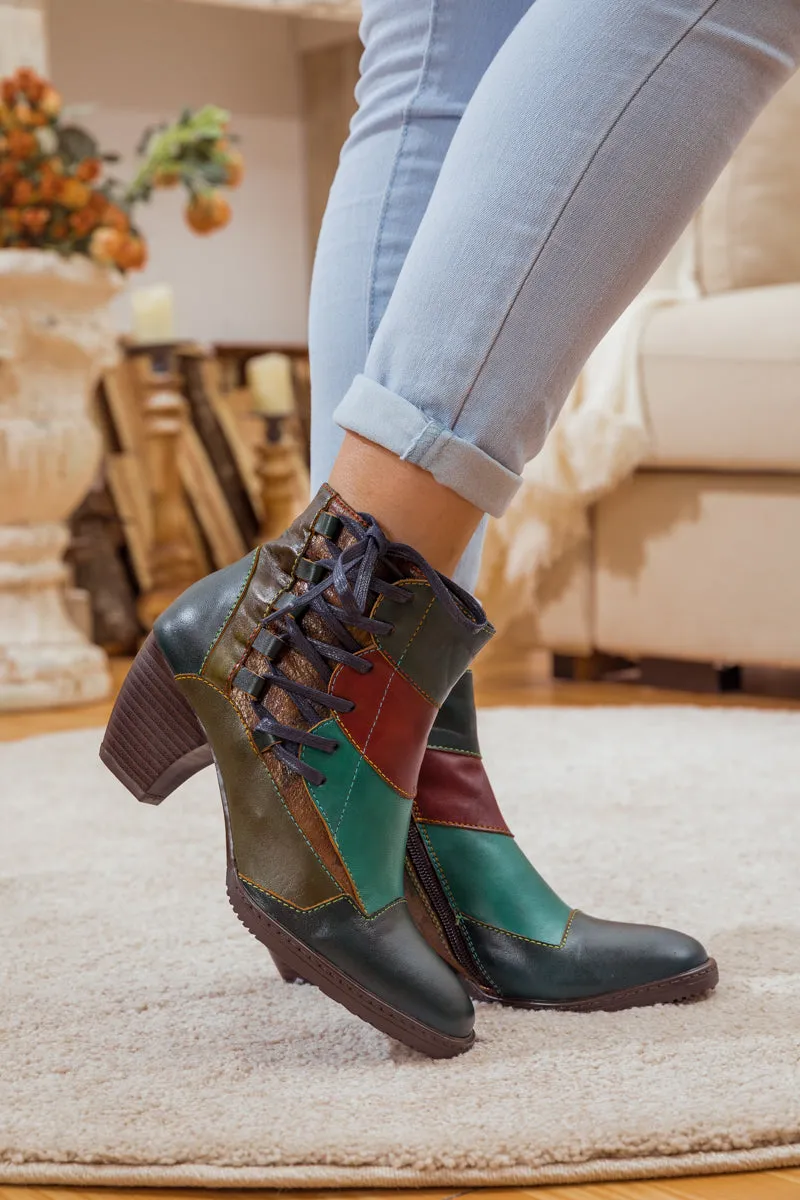 Leather Color Block Side Lace-Up Boot