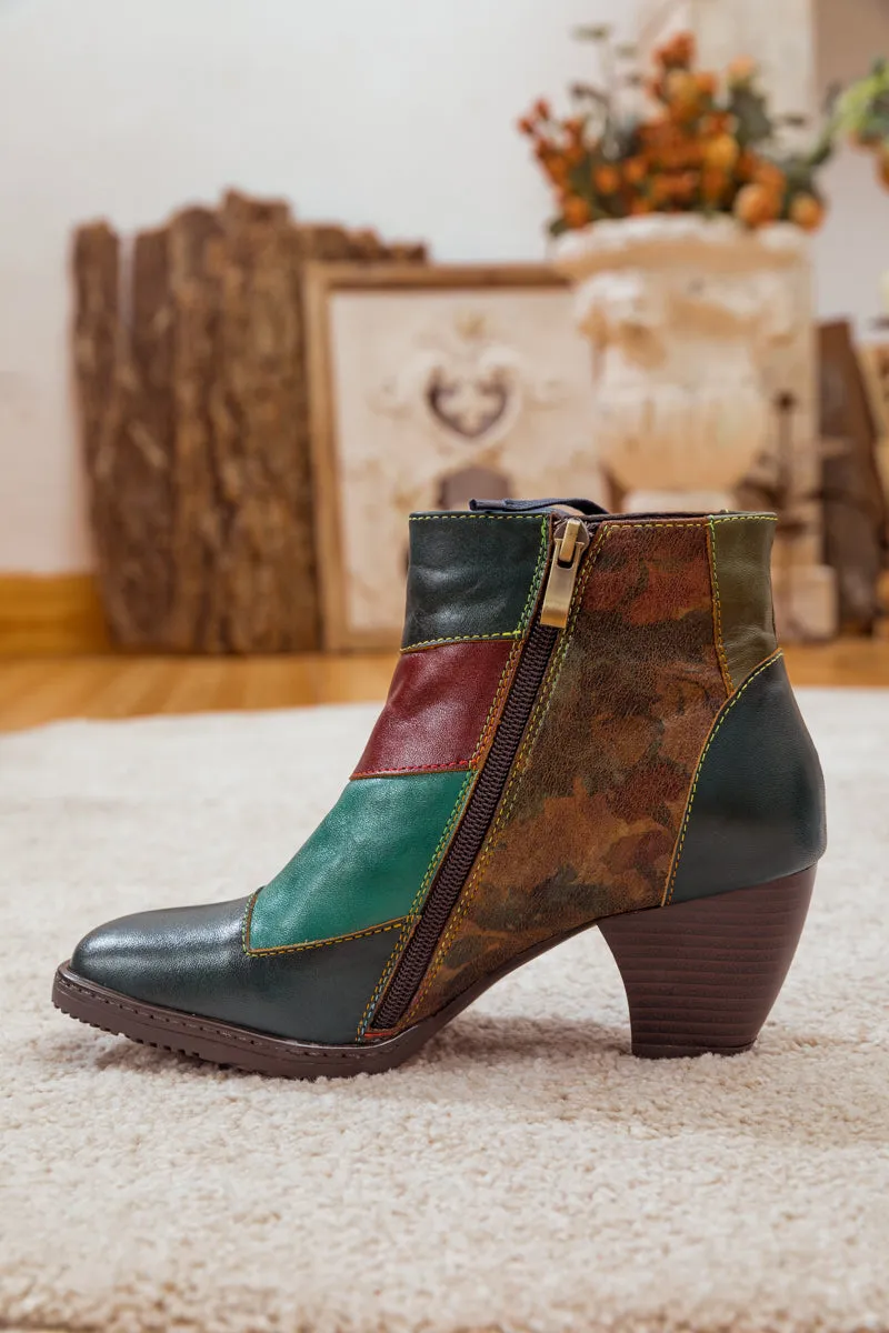 Leather Color Block Side Lace-Up Boot