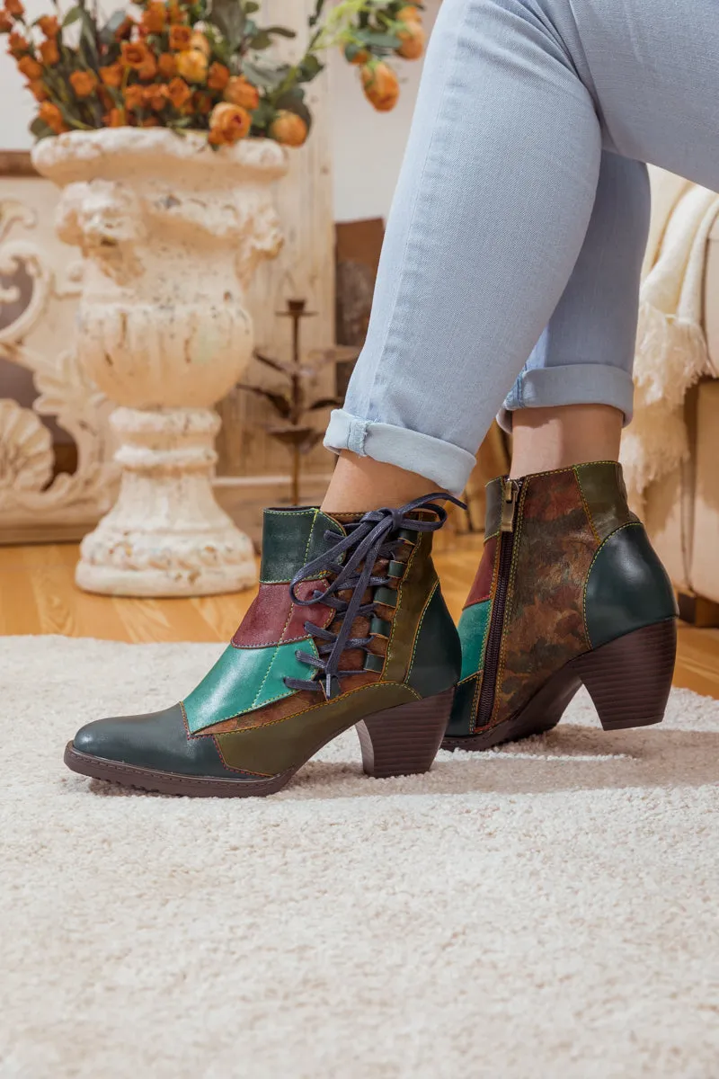 Leather Color Block Side Lace-Up Boot