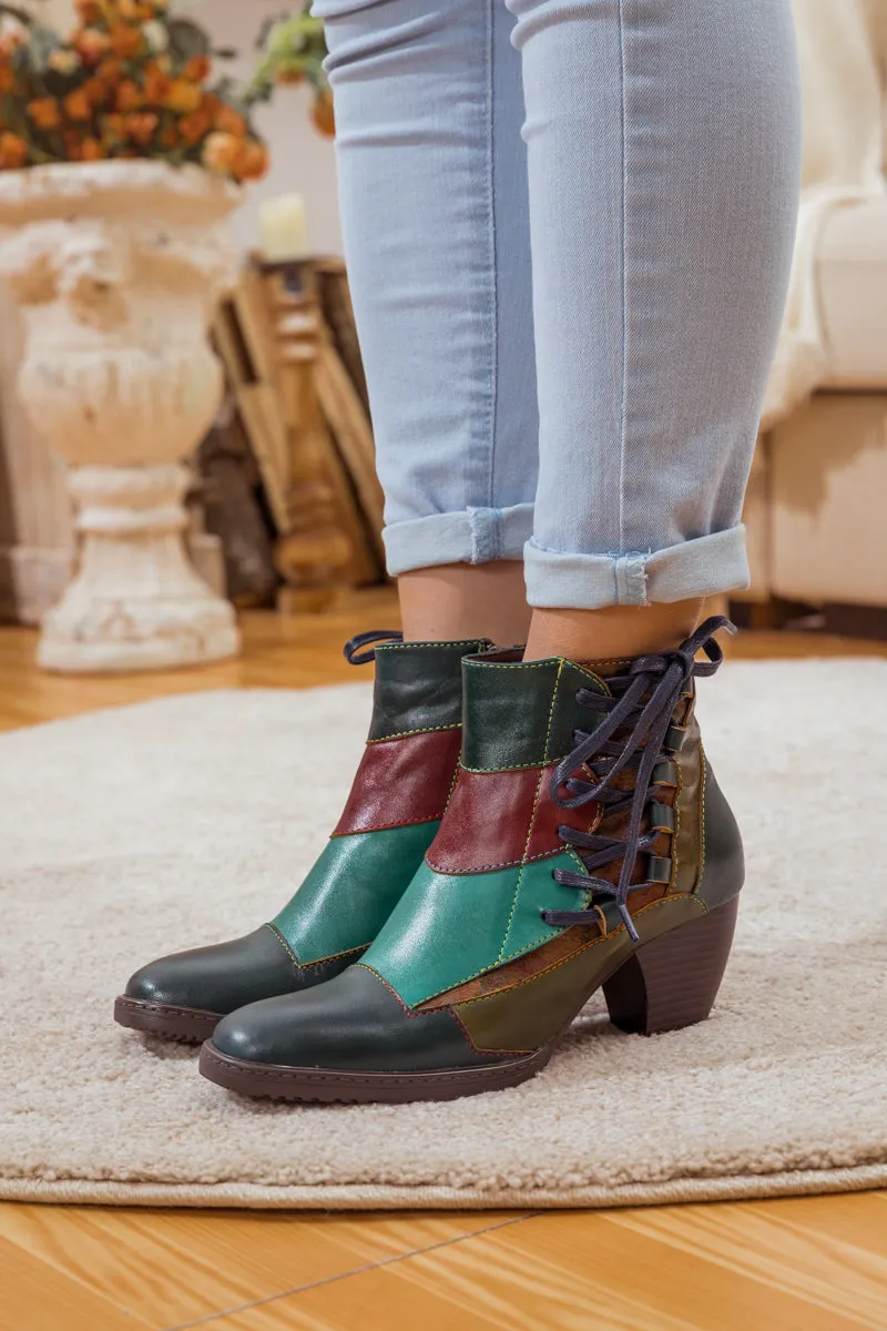 Leather Color Block Side Lace-Up Boot