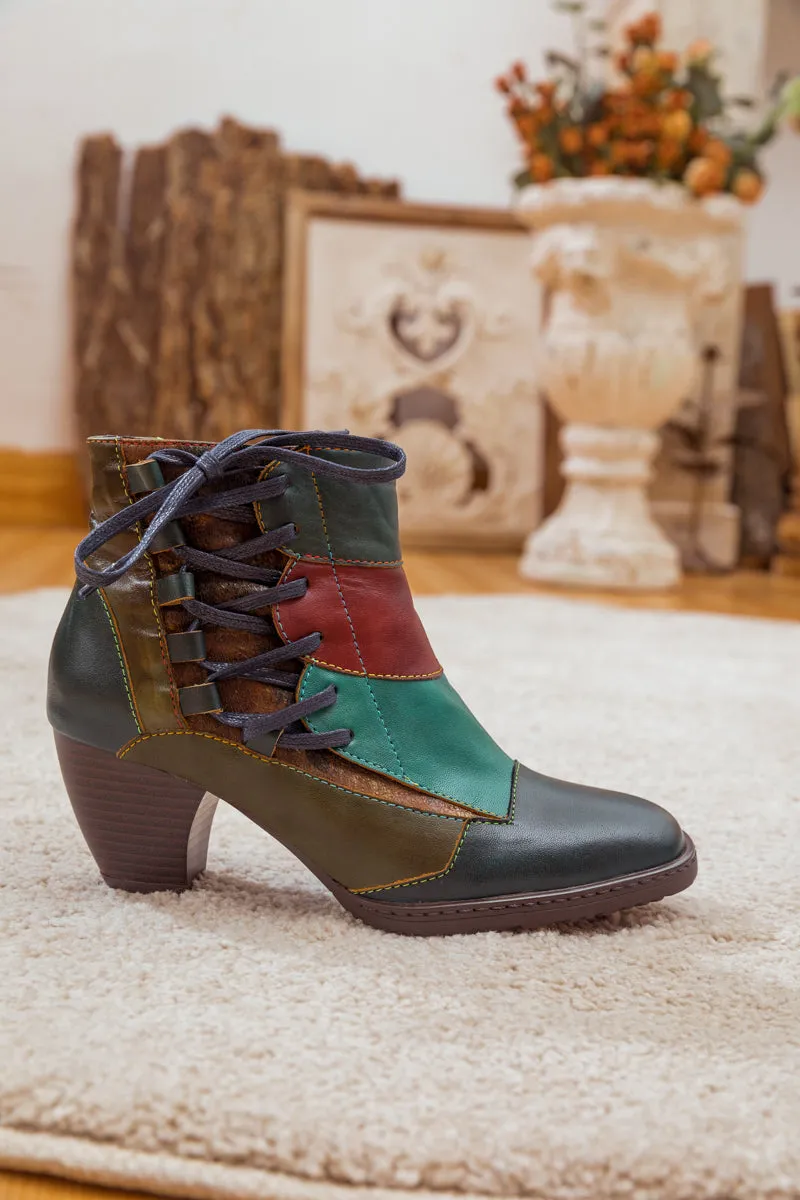 Leather Color Block Side Lace-Up Boot