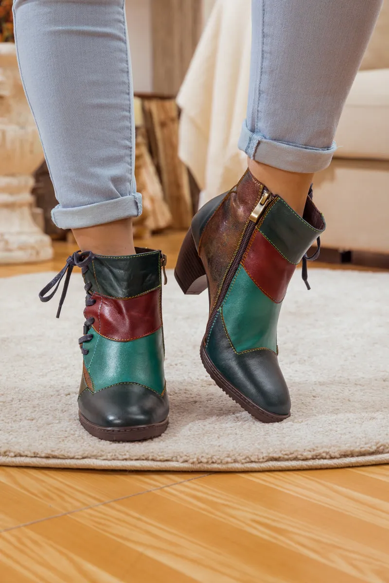 Leather Color Block Side Lace-Up Boot