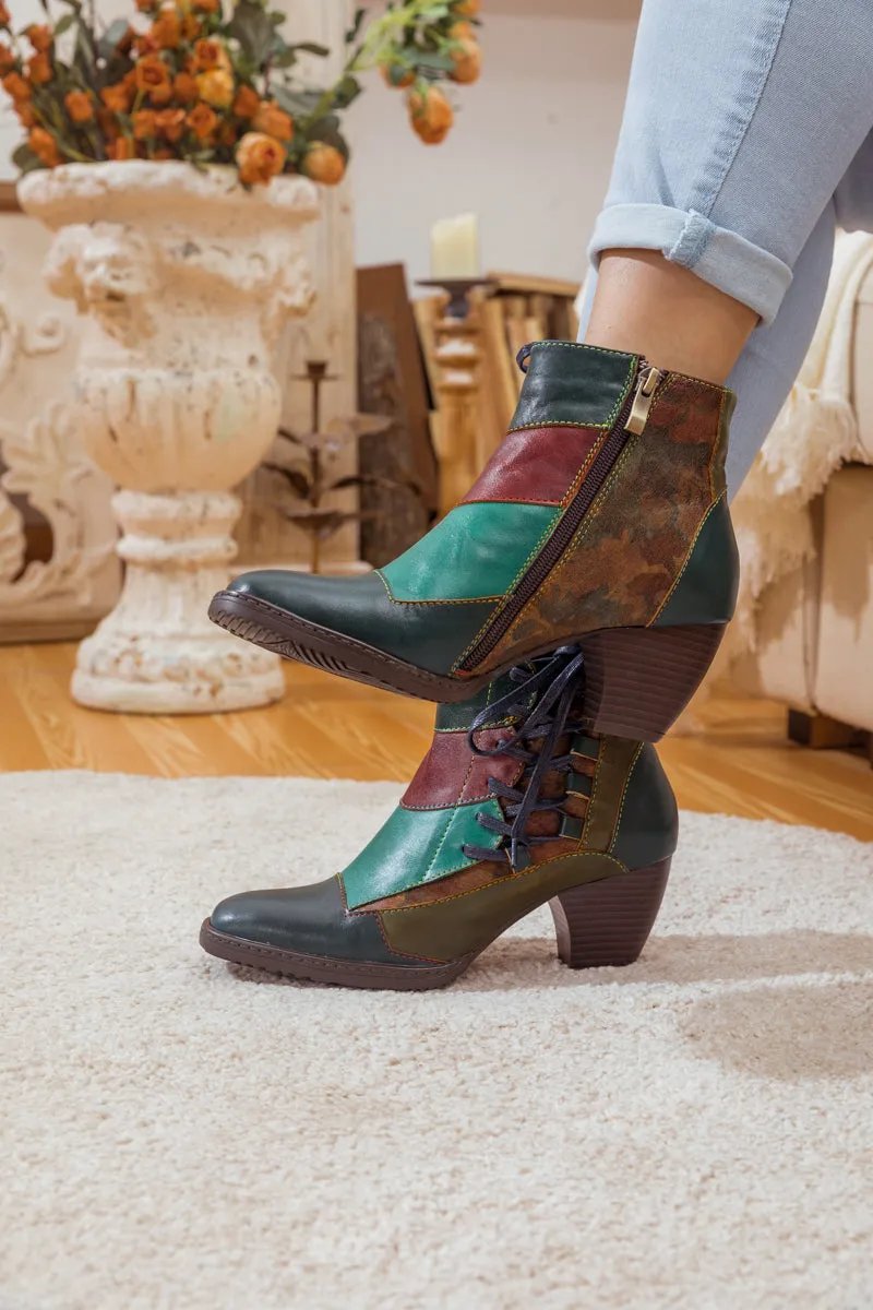 Leather Color Block Side Lace-Up Boot