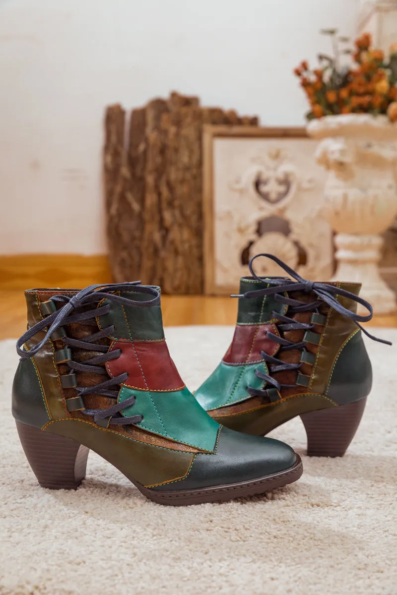 Leather Color Block Side Lace-Up Boot