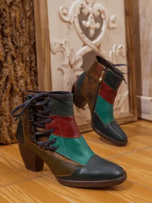 Leather Color Block Side Lace-Up Boot