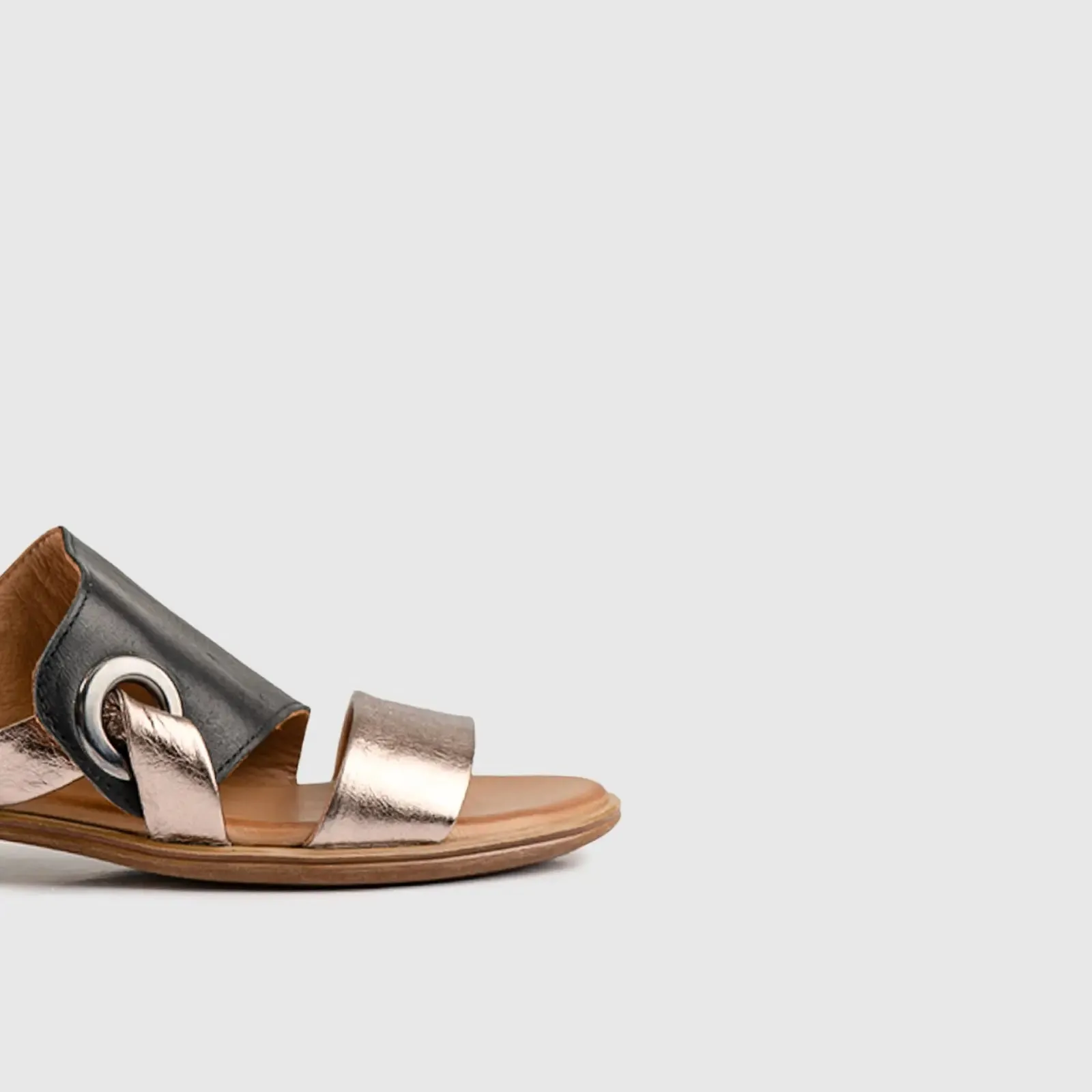 Leather Flat Comfort Sandals Black/Bronze 8623