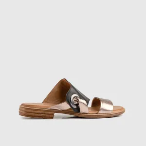Leather Flat Comfort Sandals Black/Bronze 8623