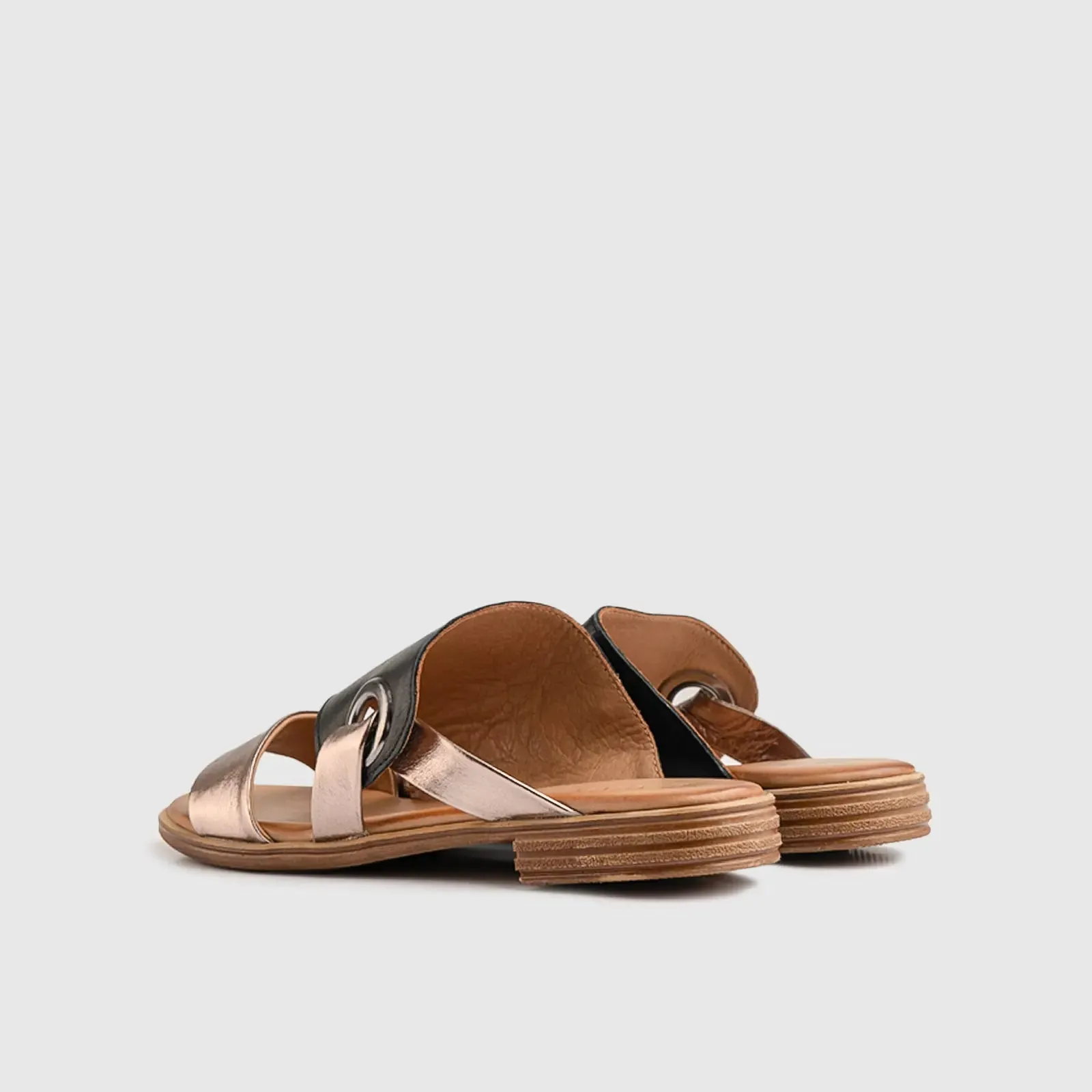 Leather Flat Comfort Sandals Black/Bronze 8623