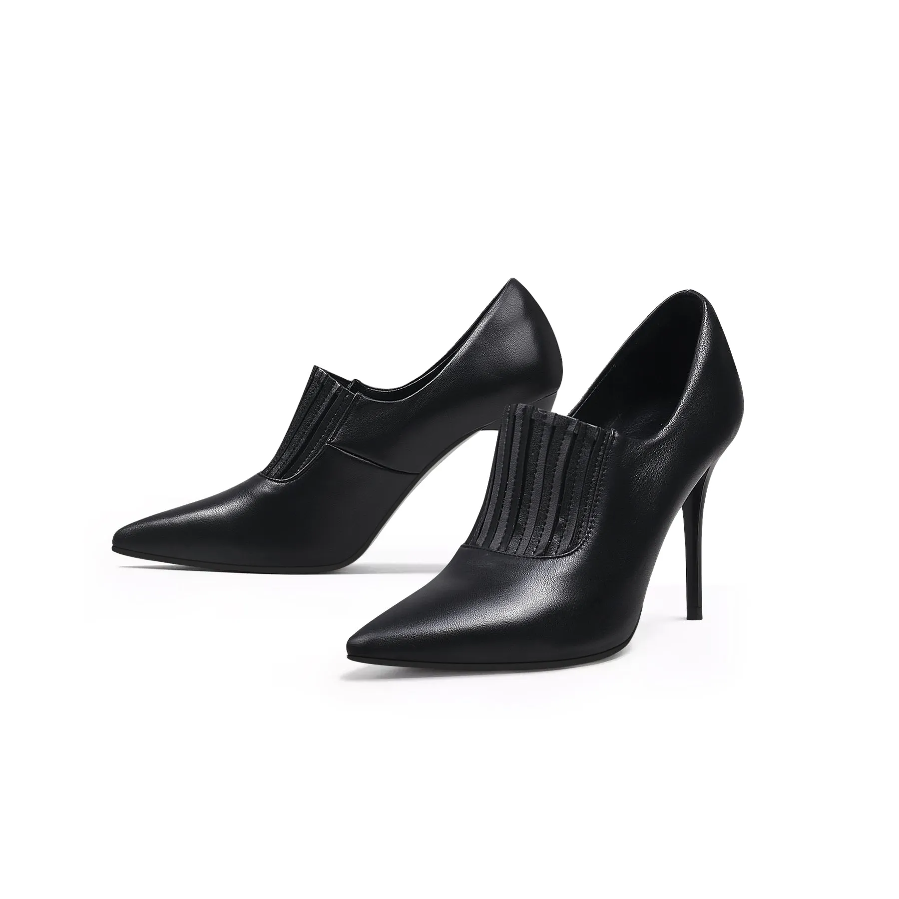 Leather Stiletto Heel Pump - Black