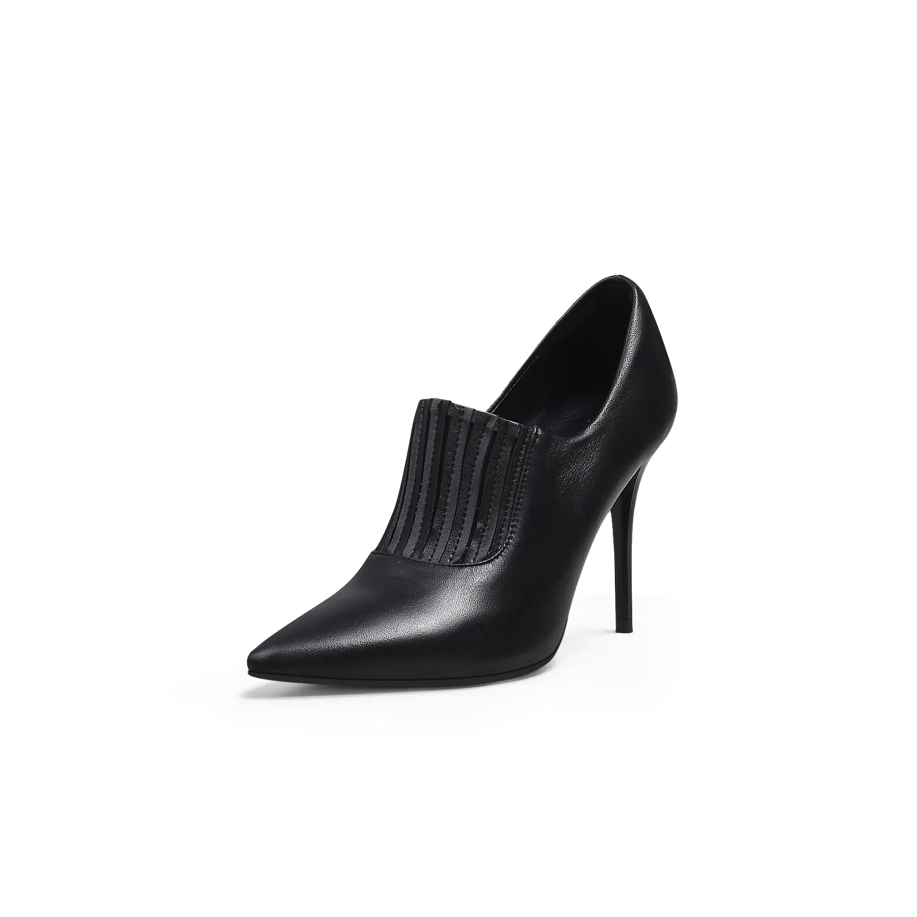 Leather Stiletto Heel Pump - Black