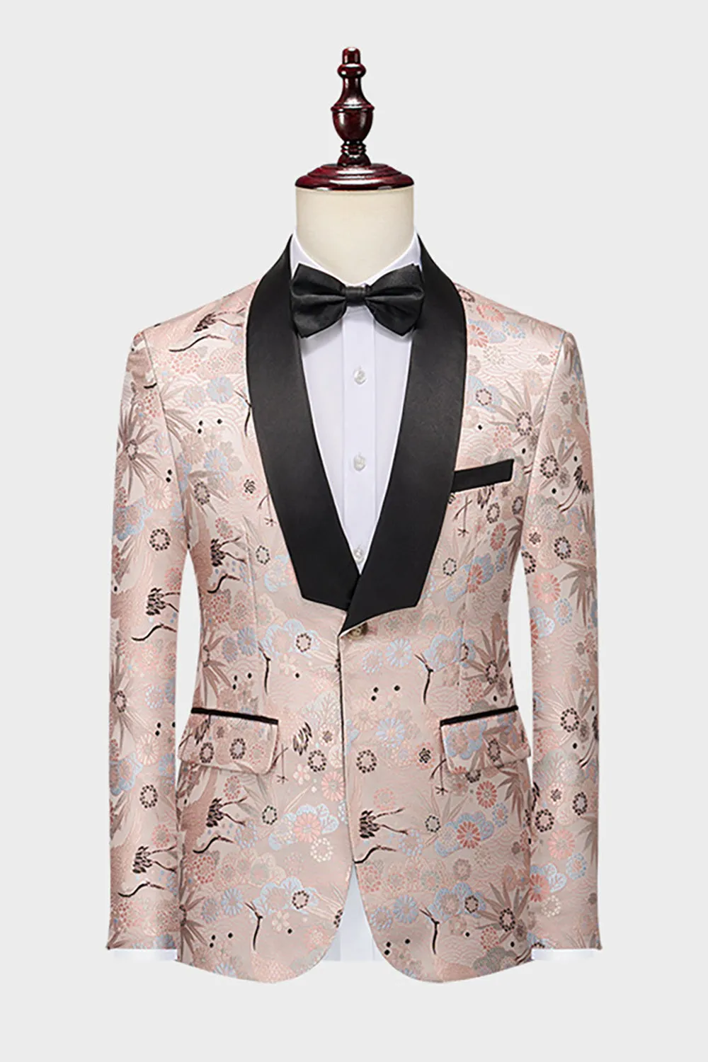 Light Khaki Jacquard Shawl Lapel 2 Piece Men's Prom Tuxedo