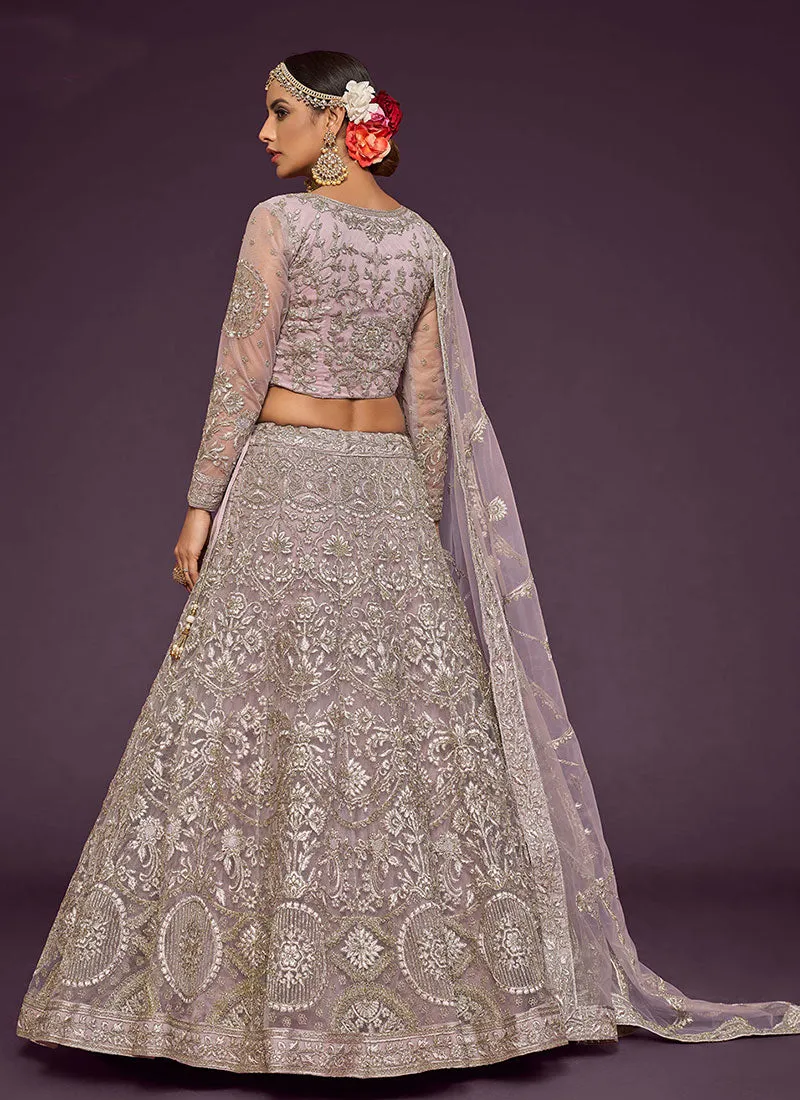 Lilac Purple Resham Thread Embroidery Lehenga Choli And Dupatta