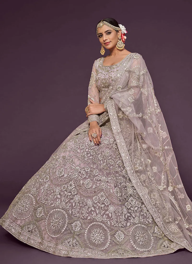 Lilac Purple Resham Thread Embroidery Lehenga Choli And Dupatta