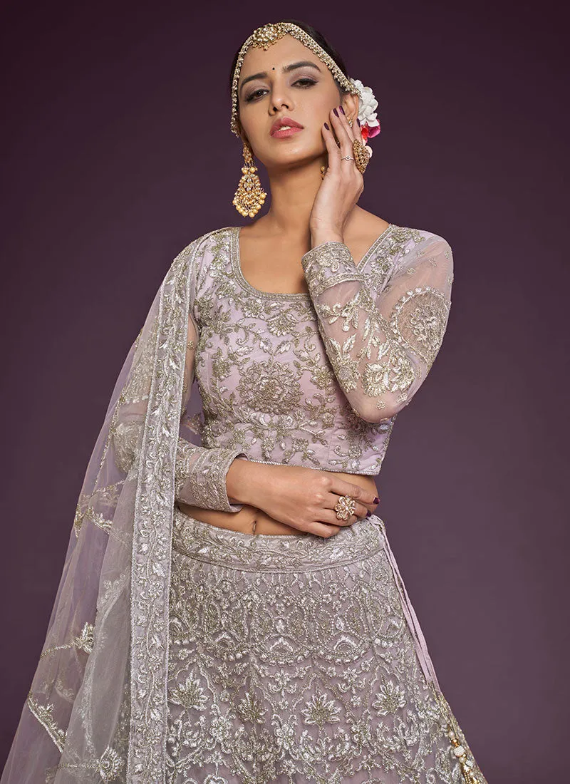Lilac Purple Resham Thread Embroidery Lehenga Choli And Dupatta