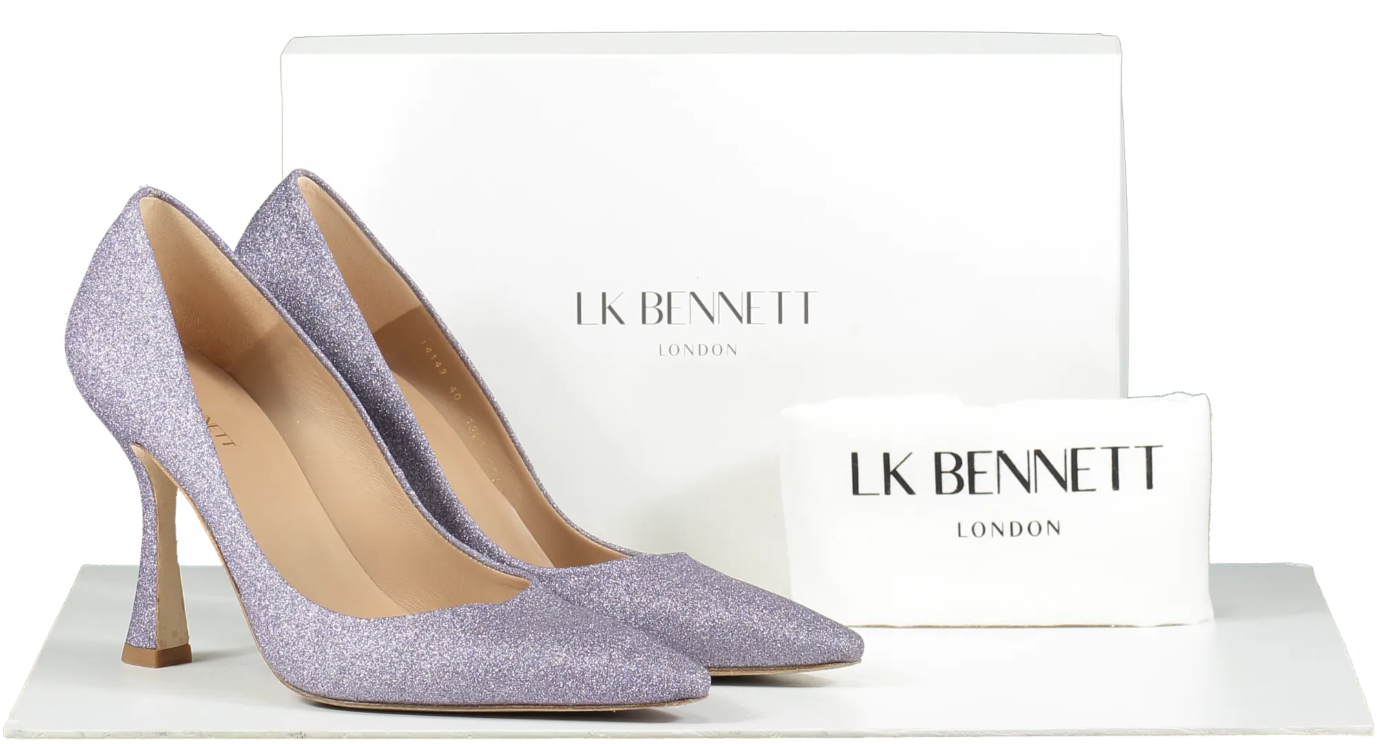 L.K.Bennett Purple Dazzle Lilac Glitter Fabric Flared Heel Courts UK 7 EU 40 👠