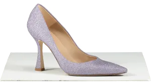 L.K.Bennett Purple Dazzle Lilac Glitter Fabric Flared Heel Courts UK 7 EU 40 👠