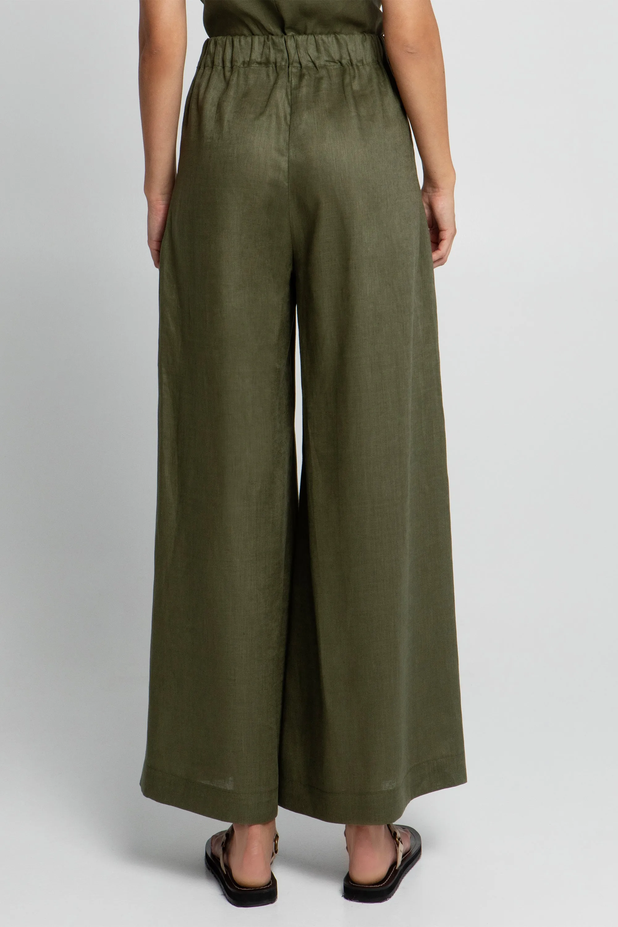 LONG WIDE LINEN PANTS "MINIMAL" KHAKI