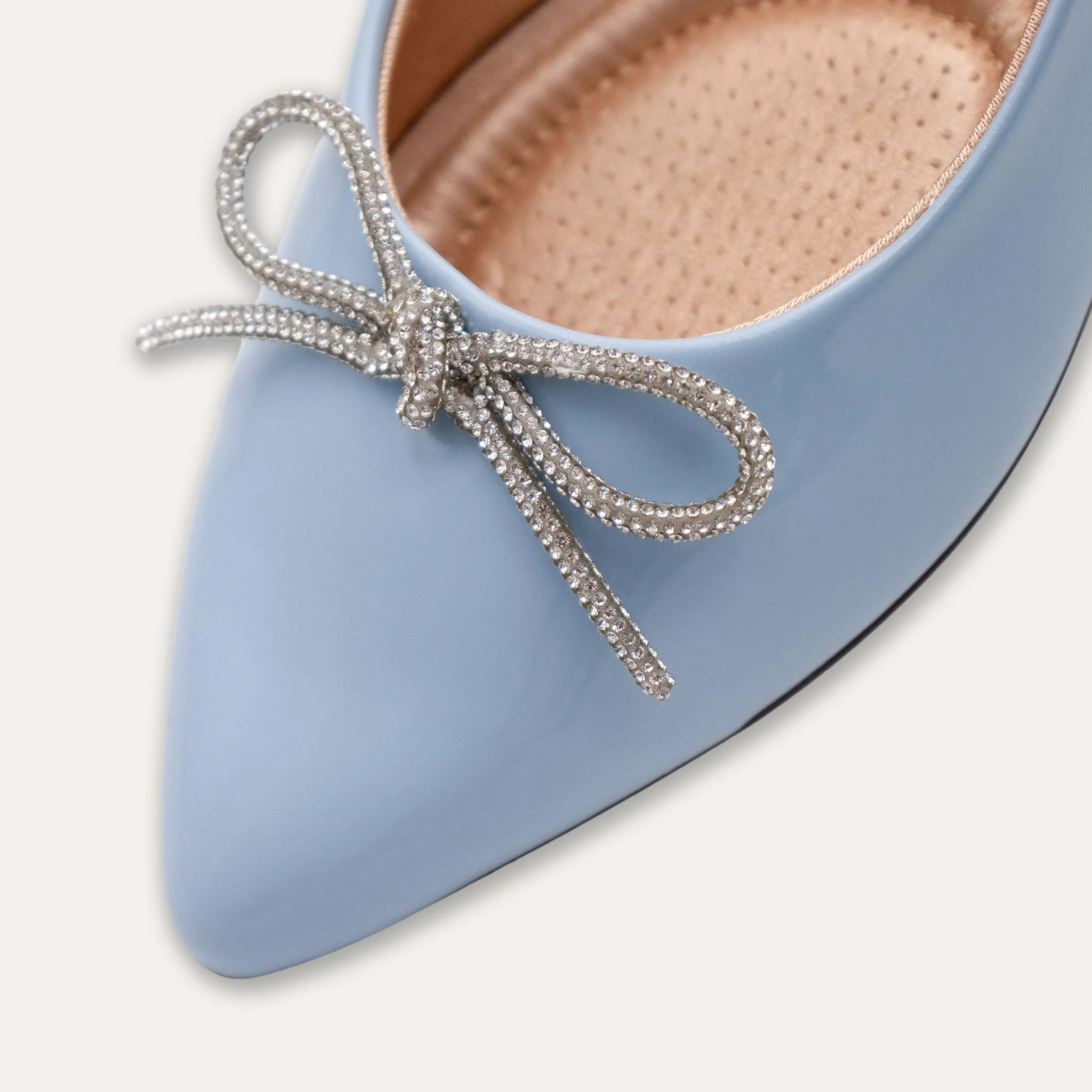 Luciana Crystal Bow Blue Pointed Toe Flats