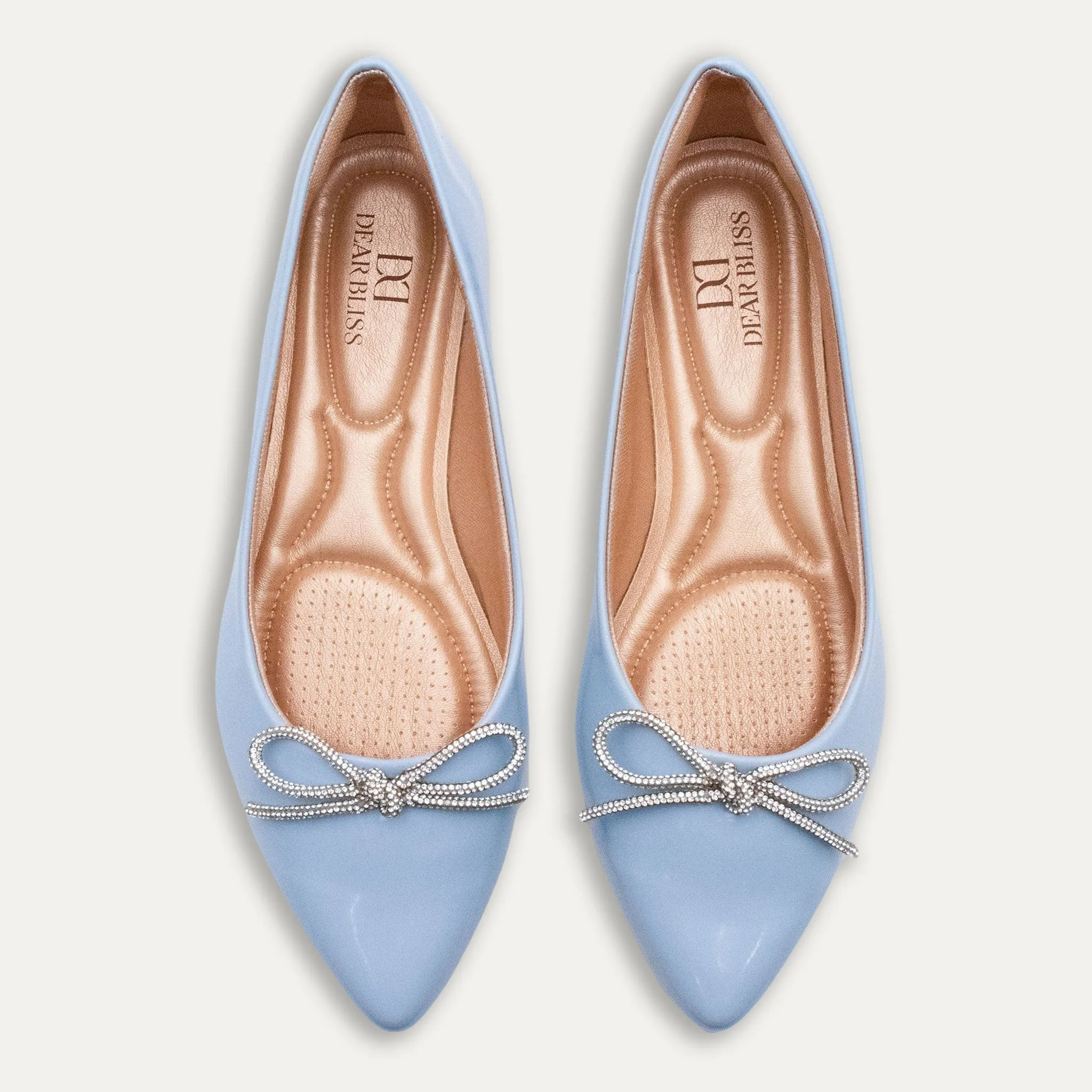 Luciana Crystal Bow Blue Pointed Toe Flats