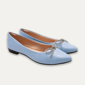 Luciana Crystal Bow Blue Pointed Toe Flats