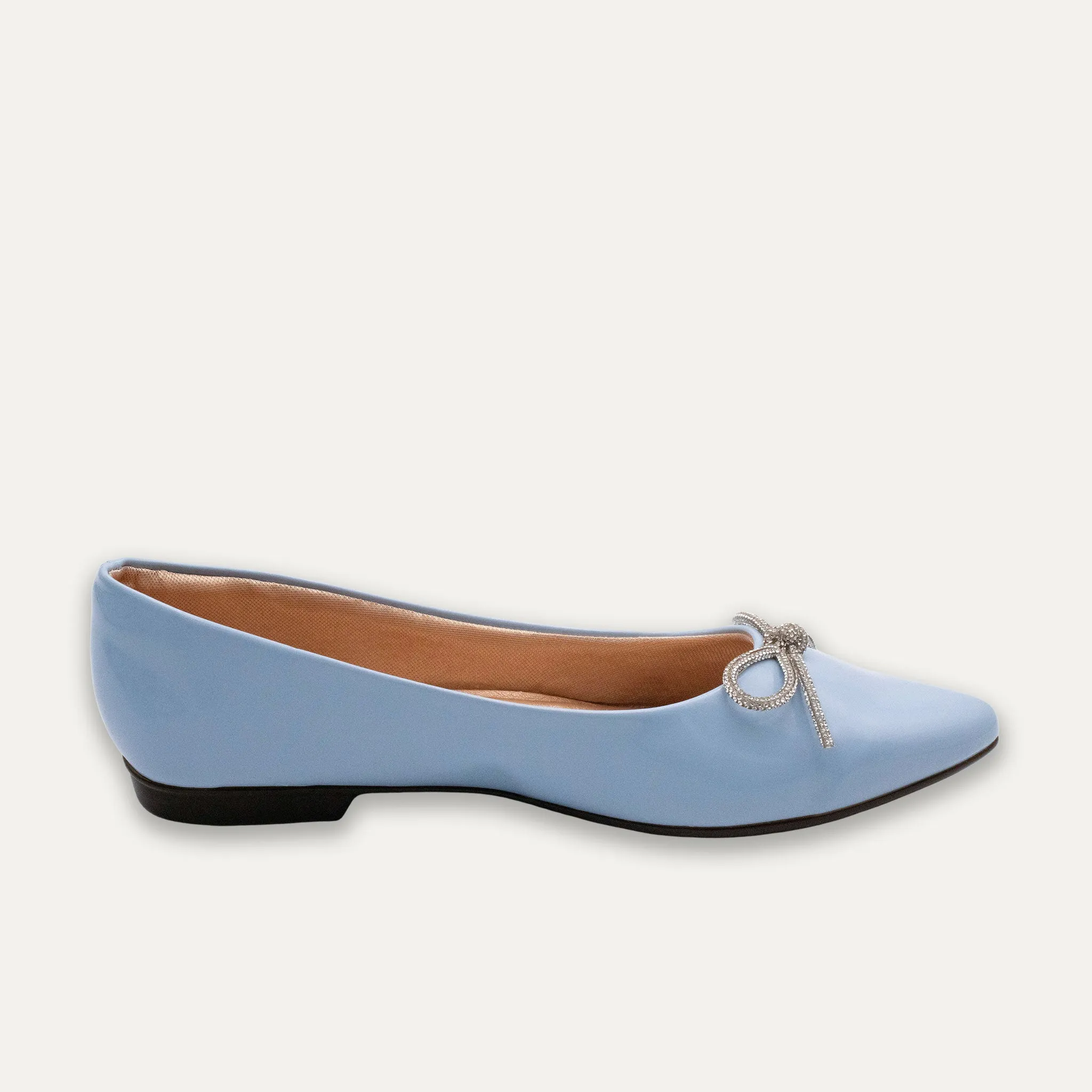 Luciana Crystal Bow Blue Pointed Toe Flats