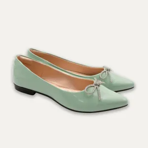 Luciana Crystal Bow Matcha Pointed Toe Flats