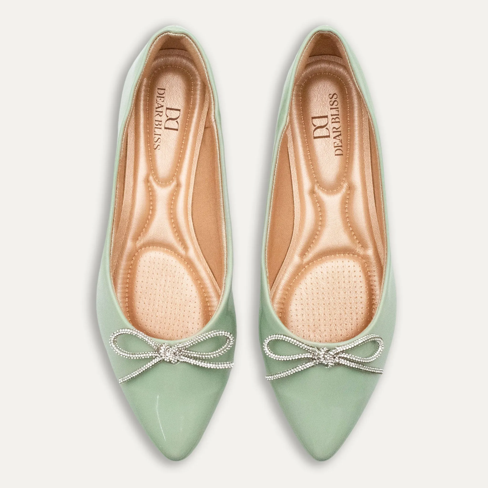 Luciana Crystal Bow Matcha Pointed Toe Flats