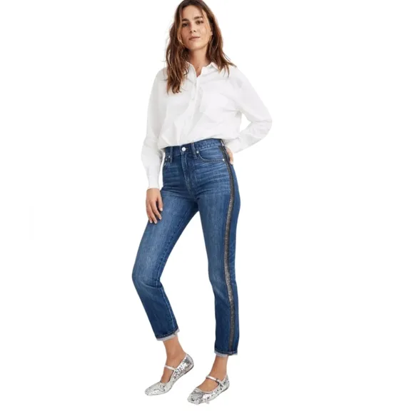 madewell the perfect vintage jean metallic tuxedo stripe edition womens size 28