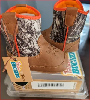 M&F Western Gunner Baby Boy's Infant/Toddler Bucker Boot First Walker Shoe, Mossy Oak/Orange, 3