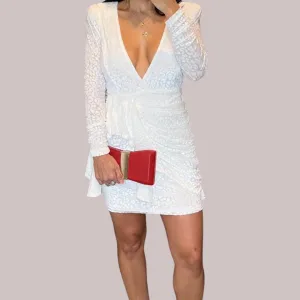 MANDI LONG SLEEVE VELVET MINI DRESS