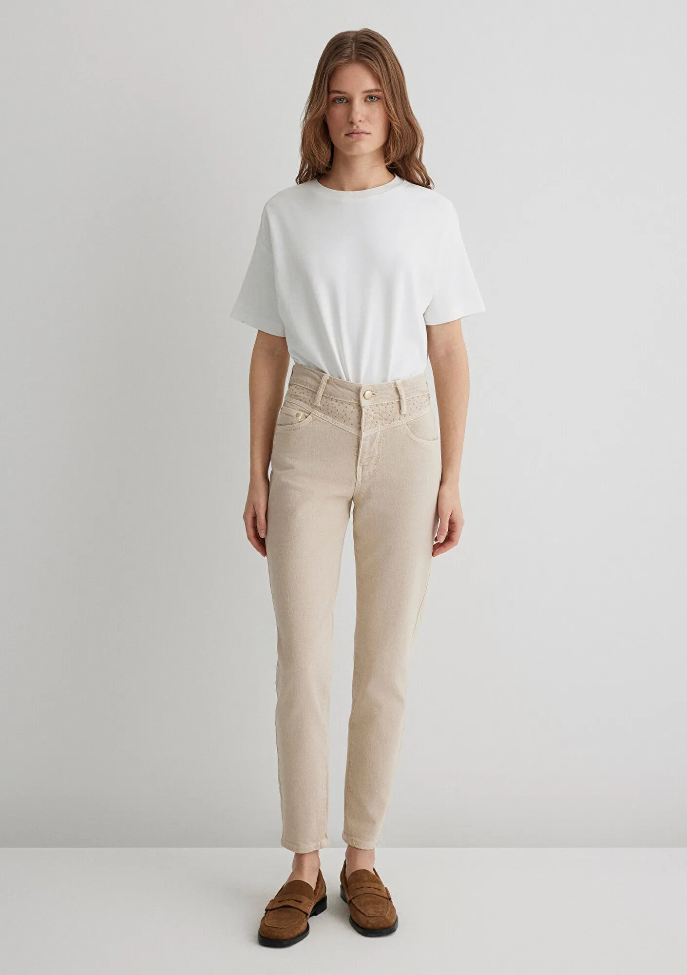 Martha Cream Shiny Gold Premium Jean Pants