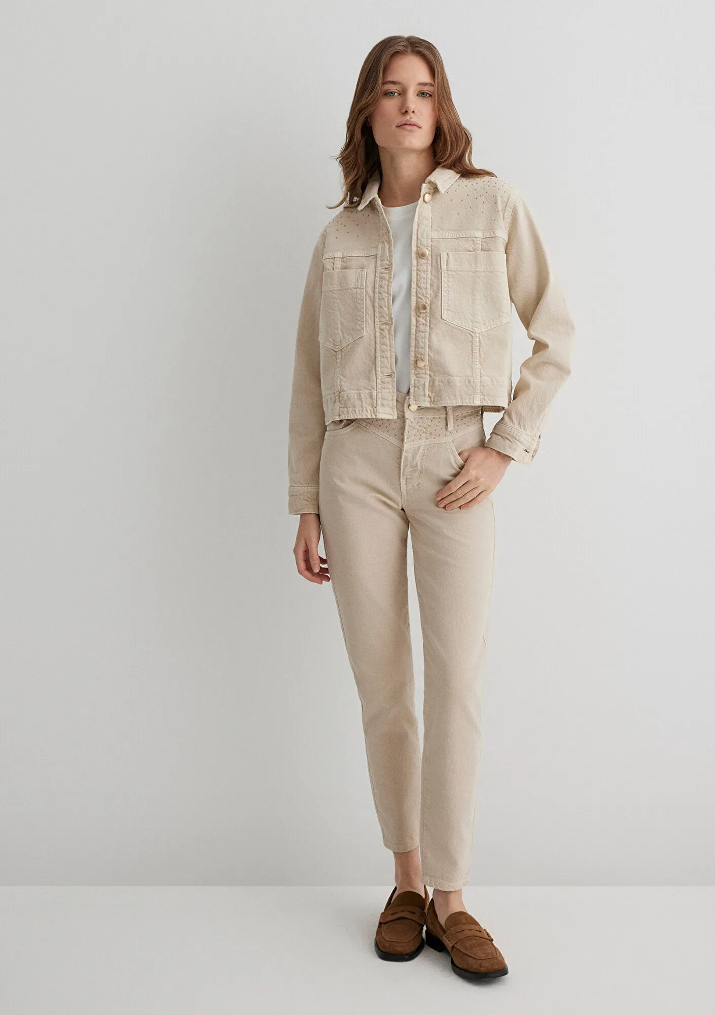 Martha Cream Shiny Gold Premium Jean Pants