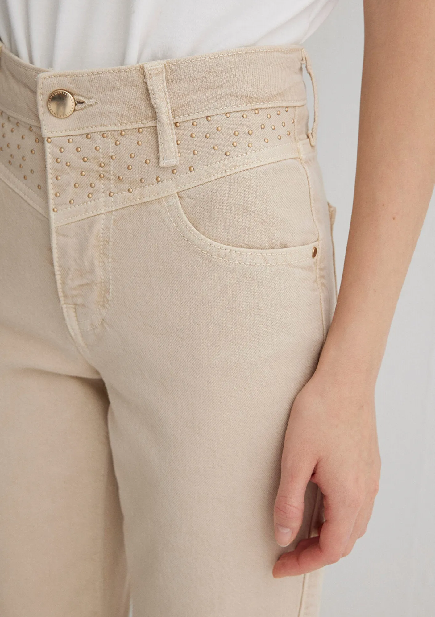 Martha Cream Shiny Gold Premium Jean Pants