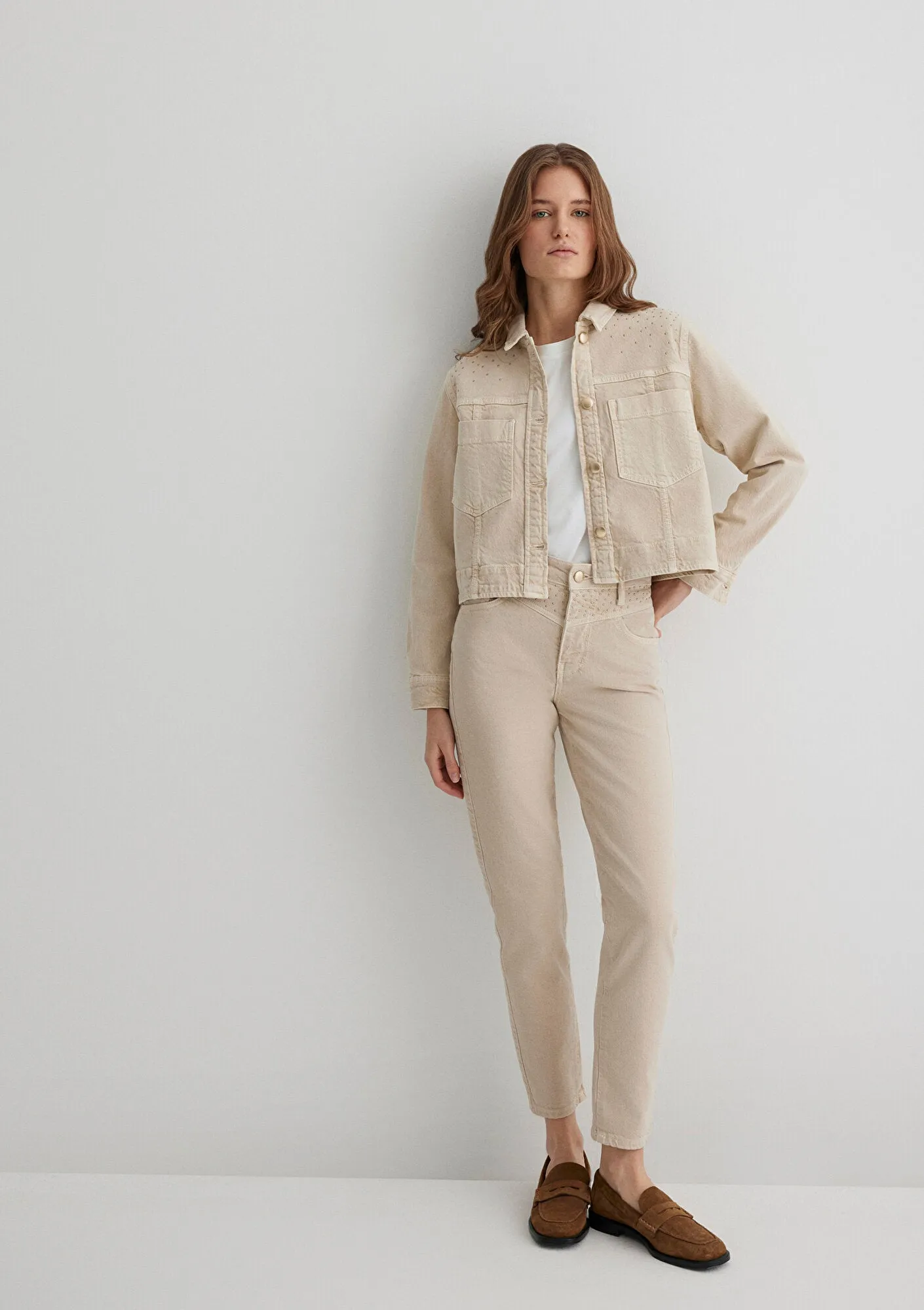 Martha Cream Shiny Gold Premium Jean Pants