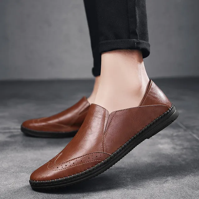 men Autumn Casual Shoes Male Genuine Leather Men Loafers slip on brogue Breathable Soft Men's Shoes Flats Male Loafers moccasins
