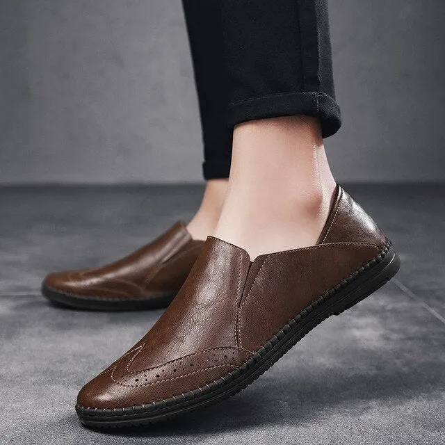 men Autumn Casual Shoes Male Genuine Leather Men Loafers slip on brogue Breathable Soft Men's Shoes Flats Male Loafers moccasins