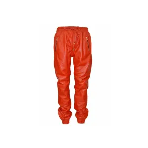 Men Jogger Red Real Soft Leather Pant