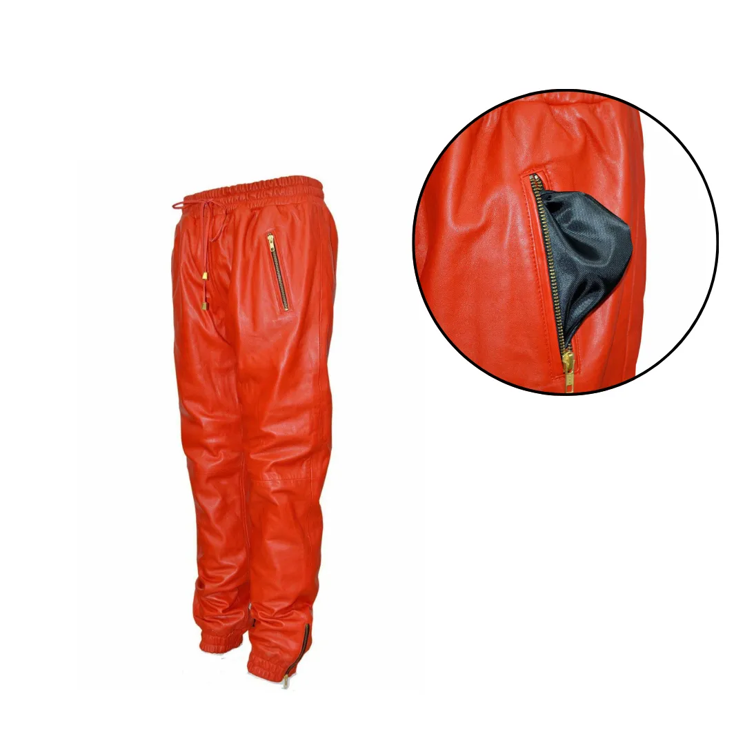 Men Jogger Red Real Soft Leather Pant