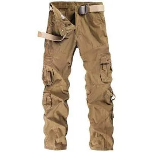 Mens Cargo Pants Multi-pocket Solid Color Regular Fit Outdoor Spring Fall Trouser