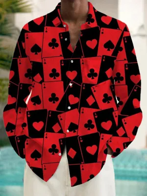 Men's Geometric Poker Pocket Long Sleeve Shirt