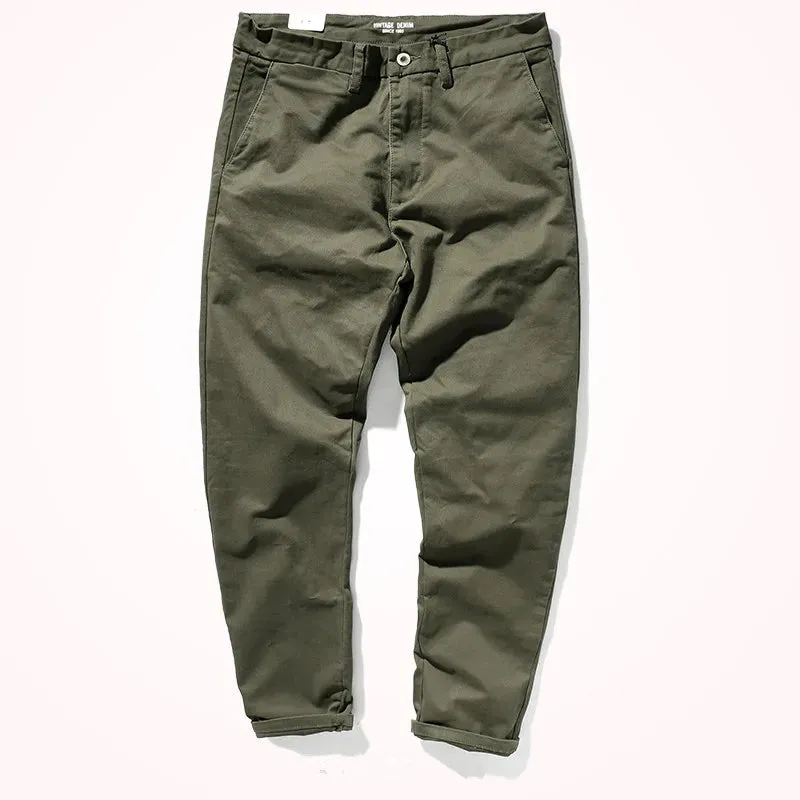 Men's Japanese Retro Woven Casual Pants - Slim Fit Classic Trousers