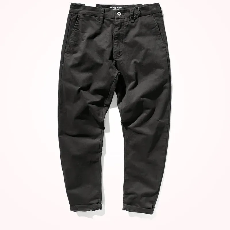 Men's Japanese Retro Woven Casual Pants - Slim Fit Classic Trousers