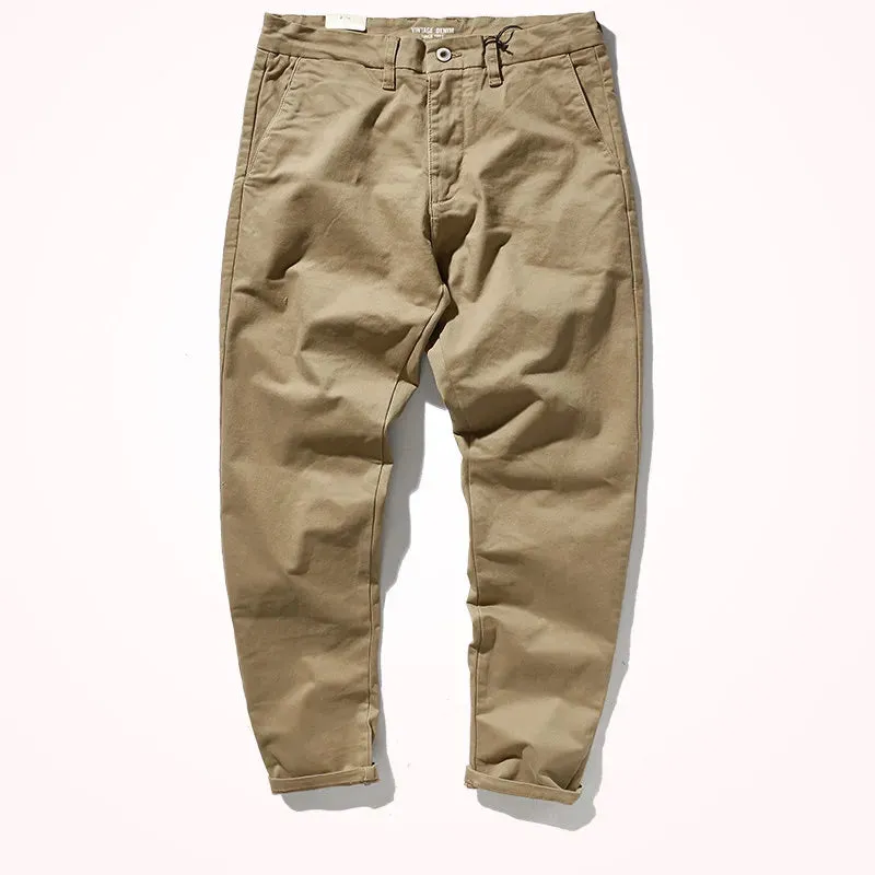 Men's Japanese Retro Woven Casual Pants - Slim Fit Classic Trousers