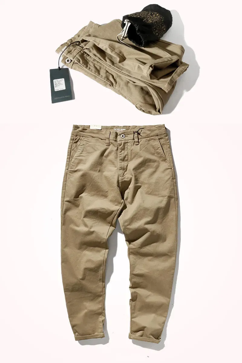 Men's Japanese Retro Woven Casual Pants - Slim Fit Classic Trousers