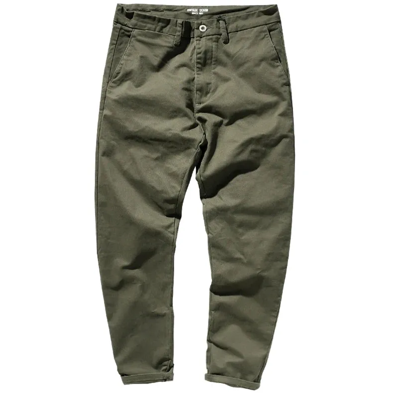Men's Japanese Retro Woven Casual Pants - Slim Fit Classic Trousers