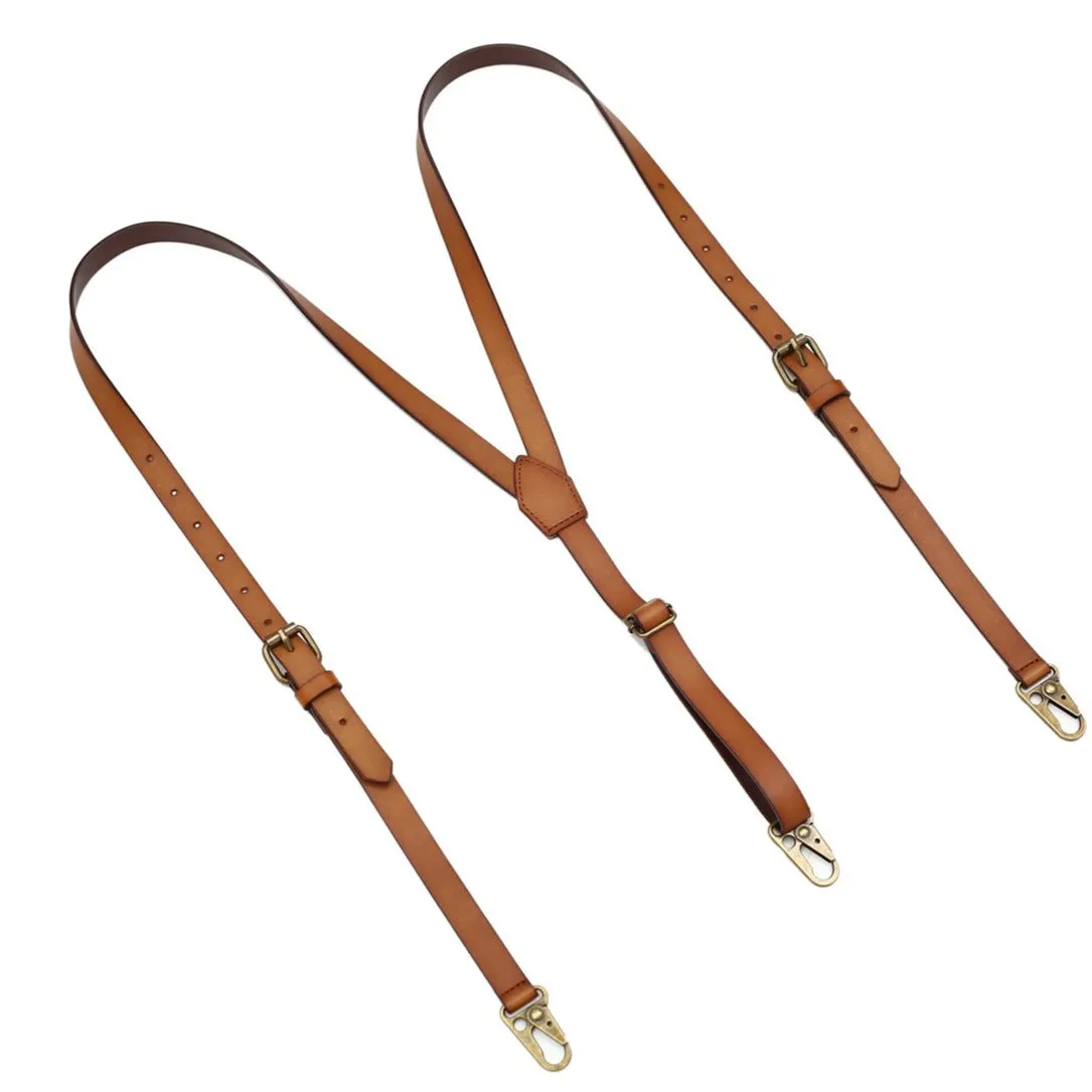 Mens Leather Suspenders Adjustable Leather Braces with 4 Metal Hook Clips Wedding Party Suspenders Groomsmen Gift