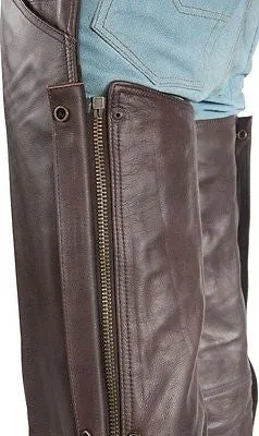 MEN'S MOTORCYCLE RIDERS BRN CLASSIC LEATHER CHAP WITH STRETCH ELASTIC UPTO 6XL